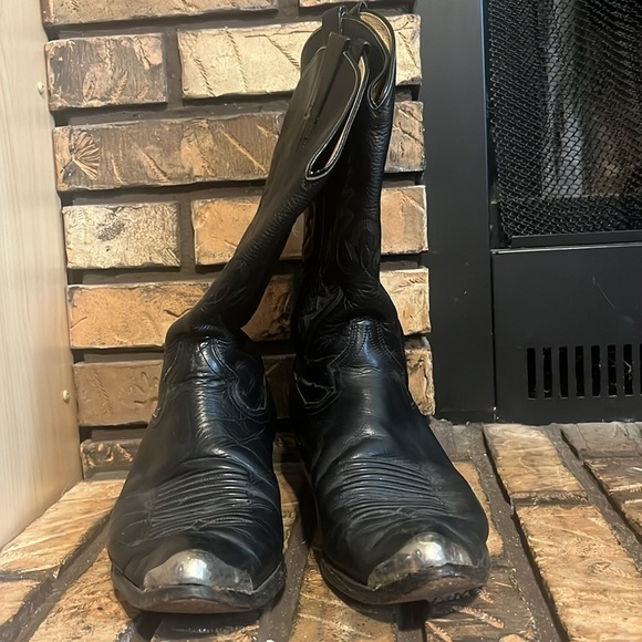 Panhandle‎ Slim Black Leather Men’s Cowboy Boots Size 9 - Picture 2 of 11